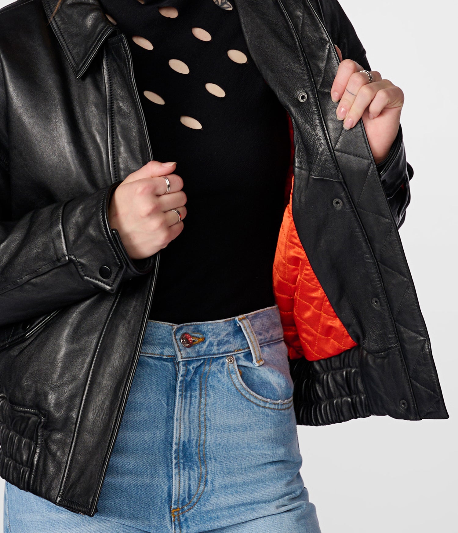 Black Collared Aviator Leather Jacket