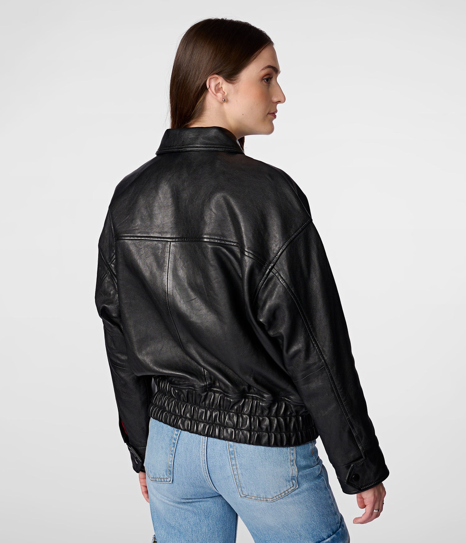 Black Collared Aviator Leather Jacket