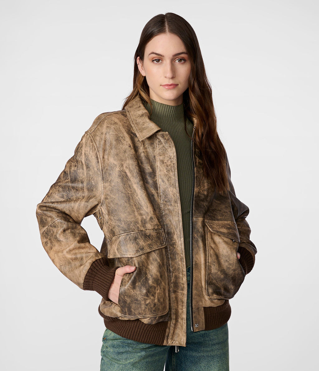 Vintage Oversized Bomber Leather Jacket