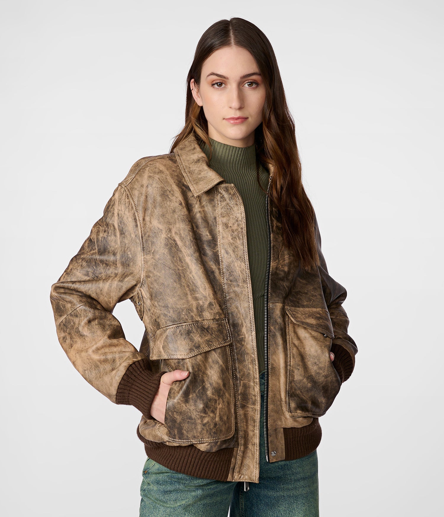 Vintage Oversized Bomber Leather Jacket