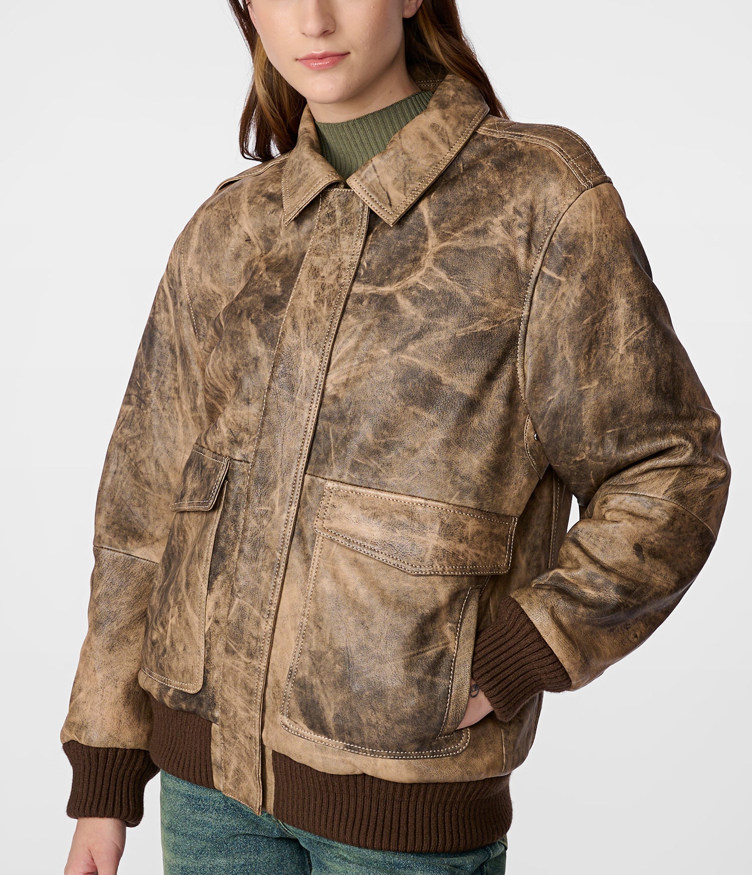 Vintage Oversized Bomber Leather Jacket