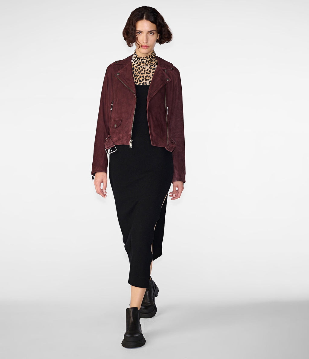 Suede Belted Biker Leather Jacket