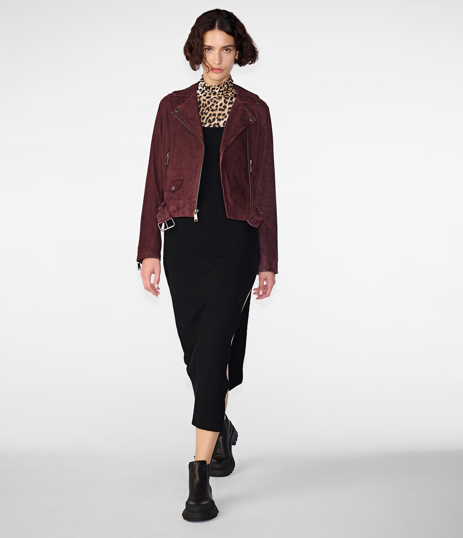Suede Belted Biker Leather Jacket