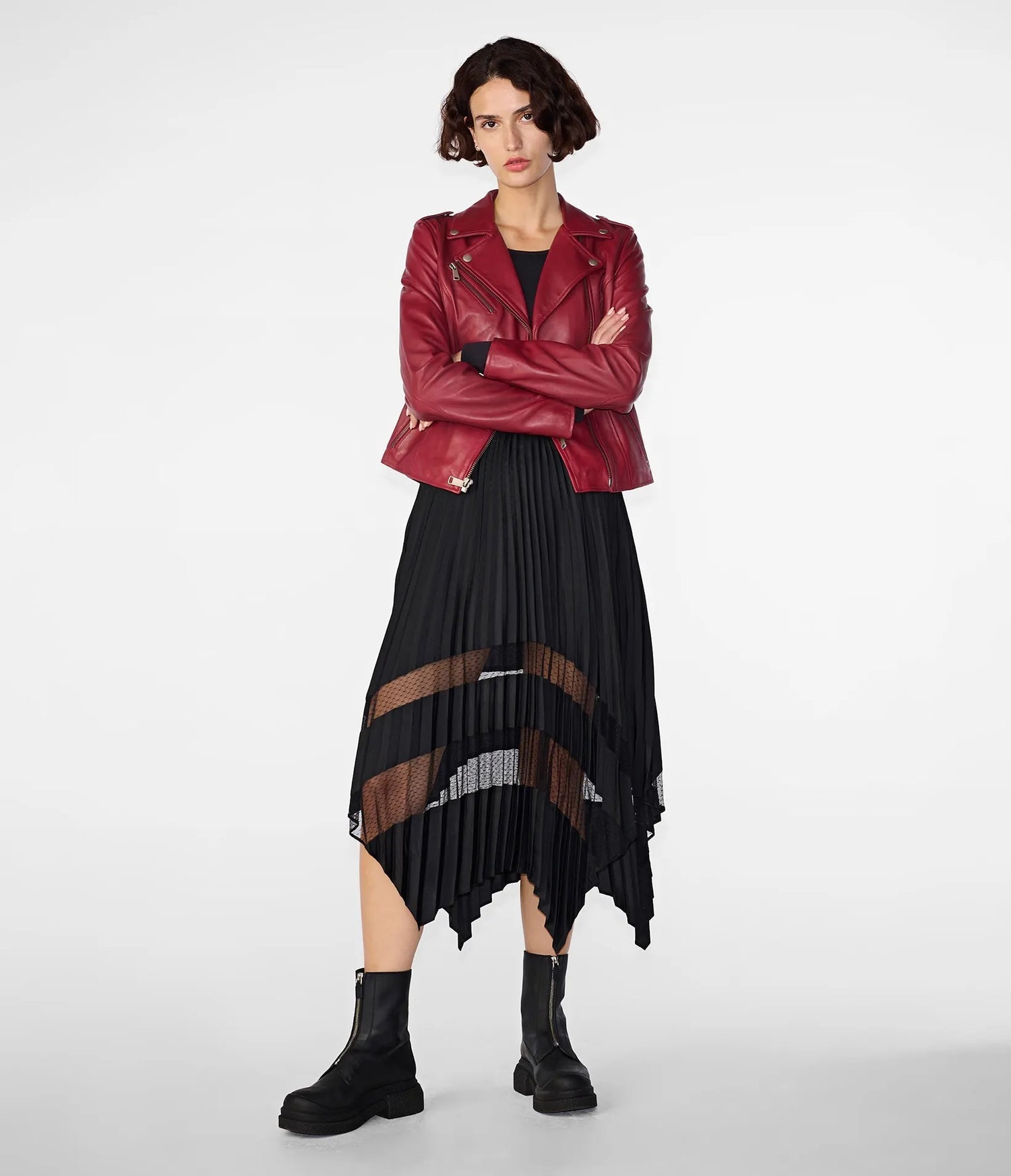 Madeline Asymmetrical Red Leather Jacket
